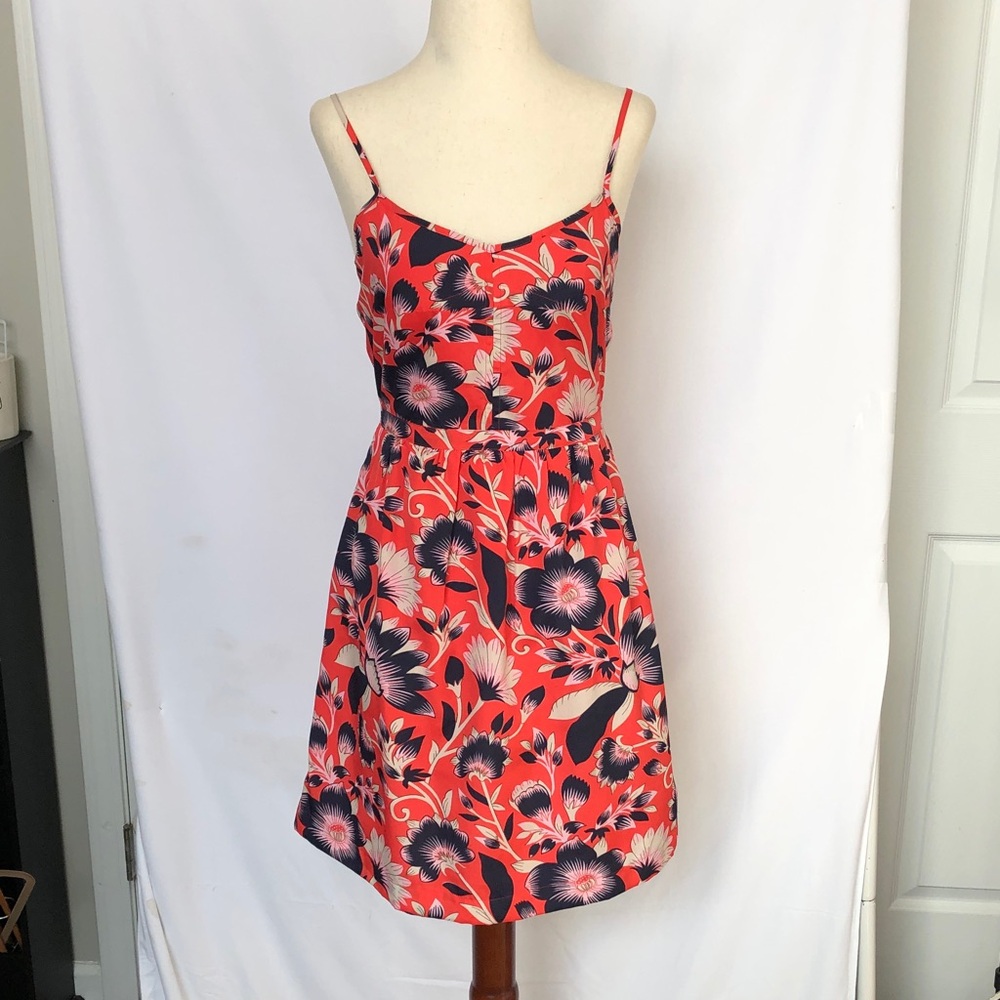 J. Crew Vibrant Red and Black Floral Mini Dress